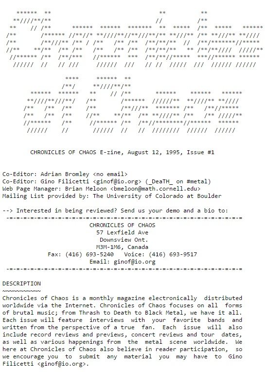 [Screen shot of the CoC header for the very first edition of the zine]