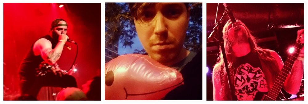 Left to right: Sherwood Webber of Skinless; Sean Frasier with his inflatable porpoise (fractured elbow not pictured); Nekrofilth's Zack Rose.