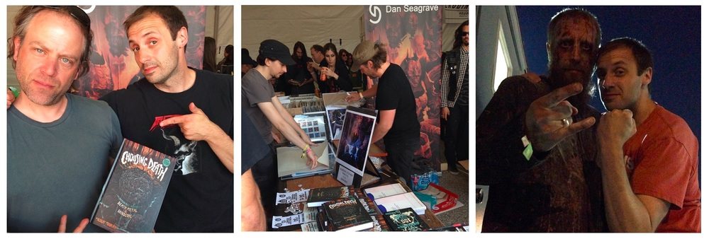 Left to right: Dan Seagrave and Albert Mudrian; Seagrave being a legend; Nick Holmes (Bloodbath, Paradise Lost) mean muggin' with Mudrian.