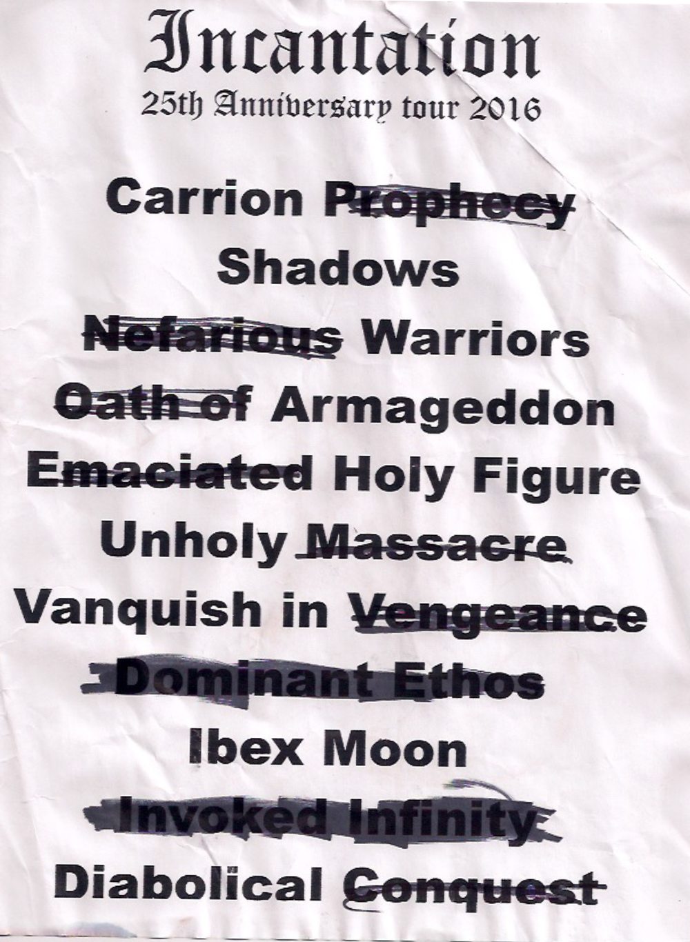 Incantation's Russian-mandated altered song-titles/set list