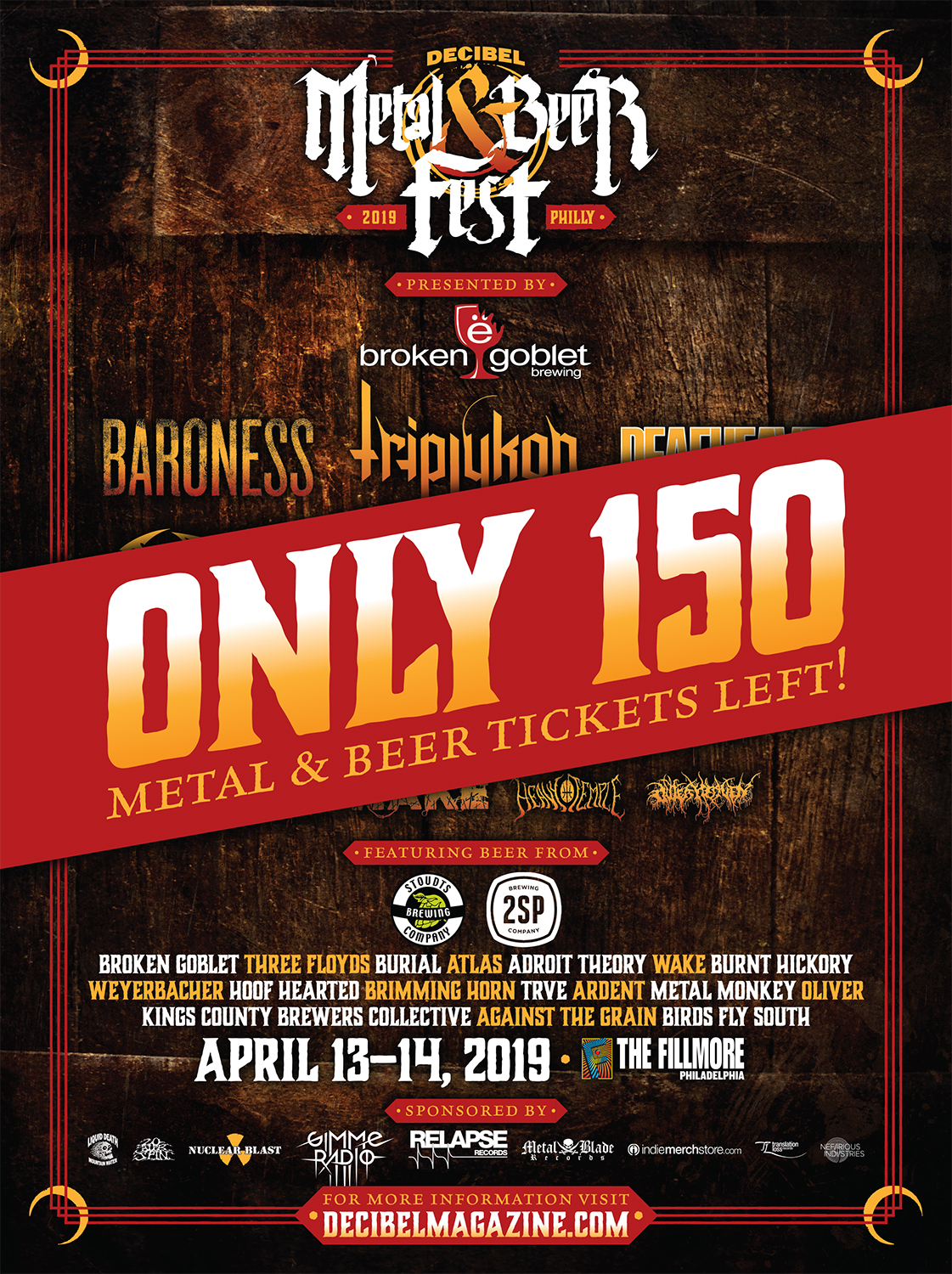 Only 150 “Metal & Beer” Tickets Remain for Decibel Metal & Beer Fest